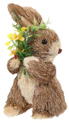 PRETYZOOM Ornement De Lapin en Paille Tressée Fait Main pour Décoration Intérieure Style Champêtre Figurine De Bureau Décorative pour Un Intérieur Chaleureux