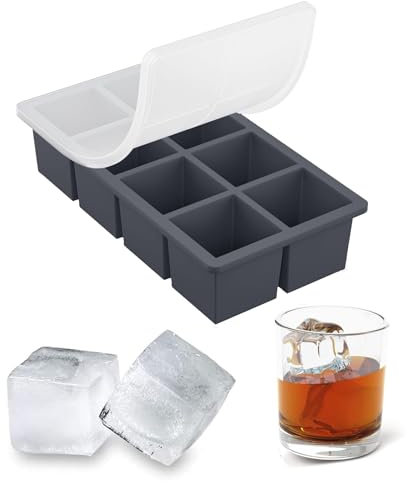 Large Ice Cube Moulds, Large Ice Cube Tray, Easy-Release Large Ice Cube Moulds for Cocktails Whiskey Juice Coffee, Large Square Ice Cube Moulds for Whiskey, Cocktails,Drinks(Black,8 Compartments)