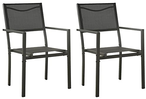 Annlera Gartenstühle Stapelbaren Stühle 2 STK. Armlehnstühle Essstuhl Sitzgruppe Stapelstühle Möbelstück für Garten Terrasse Veranda oder Hinterhof Schwarz und Anthrazit 54x63x90 cm