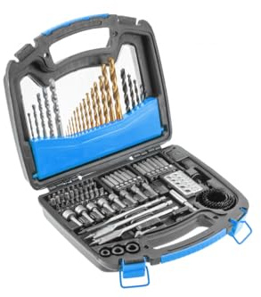 HÖGERT TECHNIK 100-Piece CRV Steel Drill and Screw Accessories Set Suitable for Wood, Metal and Concrete with Bits, Drill, Plastic Box