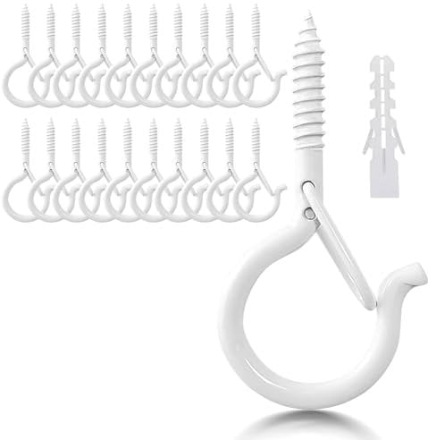 LYCXAMES Schraubhaken, 20 Stück Edelstahl Hakenschrauben mit Sicherung, Haken zum Schrauben, Deckenhaken Wandhaken zum Aufhängen Topfplanzen, Lichte, weiß