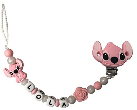 Attache tétine Stich rose