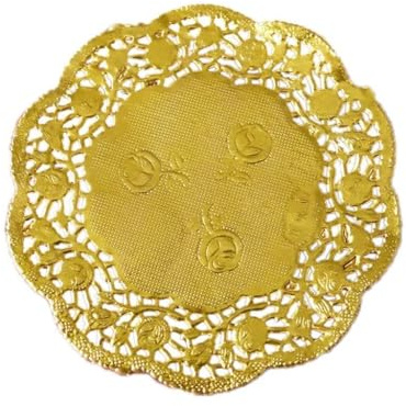 50pcs 3 5 Zoll Hohle Blumenblumenrunde Spitzenpapier Doilies Party Gold Placemat