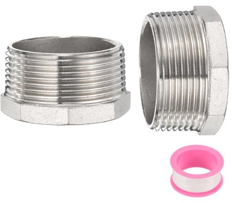 QUARKZMAN 2 Pcs Buse Hexagonale Réductrice en Acier Inoxydable 304 G1-1/2 Mâle x G1-1/2 Femelle Raccord De Tuyau Fileté Réducteur avec Ruban PTFE Plomberie, Lignes Carburant Et Systèmes