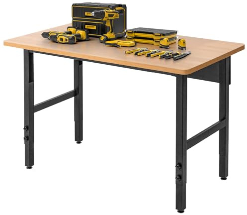 Verstellbare Werkbank, Arbeitstisch für die Garage, robuste Werkbank aus Hartholz mit hoher Tragfähigkeit, schwerer Arbeitstisch für Werkstatt, Büro, Garage und Zuhause