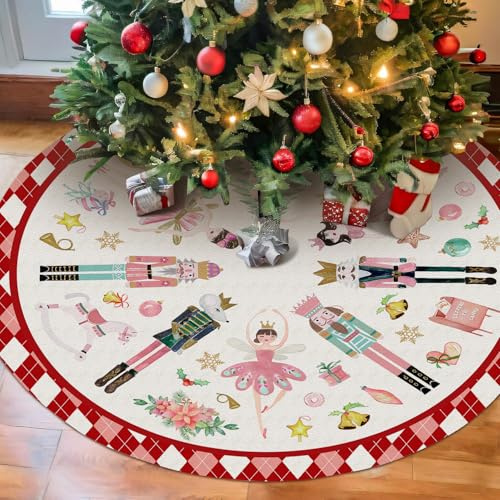 Nutcracker Tree Skirt 36in, Red Nutcracker Christmas Decor, Nutcracker Tree Ornament Ballet for Christmas Tree Mat, Nutcracker Xmas Decorations for New Year Winter Holiday Party