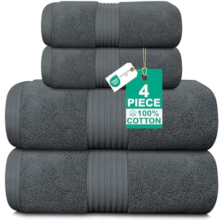 Luxury 4 Piece Towel Bale Set - 2 Bath Towels & 2 Hand Towels (Charcoal) | 580 GSM, Zero Twist 100% Pure Thick Cotton, Fluffy, Super Soft, Quick Dry & Highly Absorbent Hotel Quality Bathroom Towels