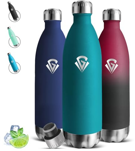 Botella Termica 1 litro, Botella Agua Acero Inoxidable, sin BPA, Botella Agua Gimnasio, A Prueba de Fugas, Cantimplora Acero Inoxidable, Aislamiento al Vacío, Cantimplora para Oficina, Gimnasia