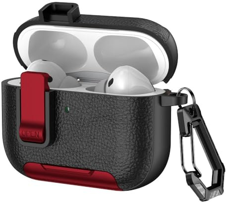 Case Compatible With Wireless Earbuds Pro 3 3rd Gen with Secure Lock Clip Full-Body Shockproof Hard Protective Cover - Supports Wireless Charging - Red