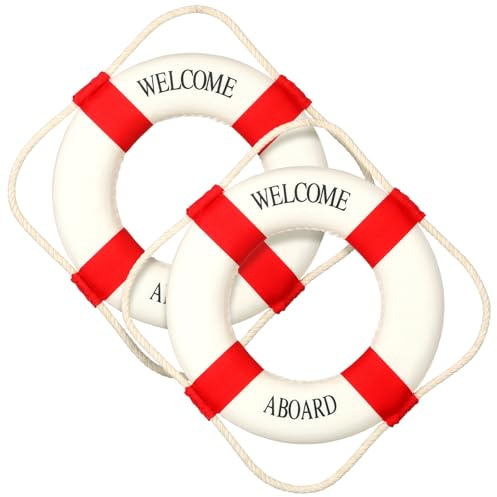 Vercraft Rettungsring, Wanddekoration, großer Rettungsring, dekorativ, Willkommen an Bord, mediterraner Stil, Dekoration, nautischer Pool, Sicherheitsring für Schwimmschlauch, Zuhause, Wand, Fenster