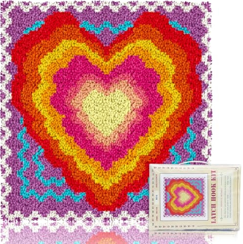 ORIGACH Knüpfteppich zum Selber Knüpfen Set, Regenbogen, 45×45cm | Selbst Knüpfen Set für Erwachsene Und Anfänger mit Vorbedruckt Leinwand Und Werkzeug, kreatives Basteln & Heimdekoration