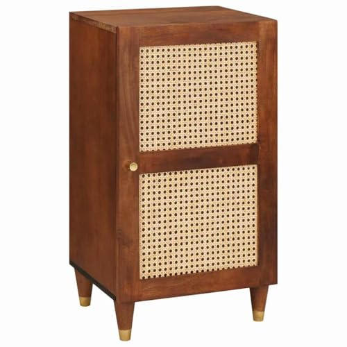 Qnhdfrt 40 x 33.5 x 75 cm Brown Solid Mango Wood Sideboard Storage Cabinet with Cane Doors, Modern Tall Kitchen Cupboard Unit, Small Sideboard for Living Room, Hallway or Dining Area