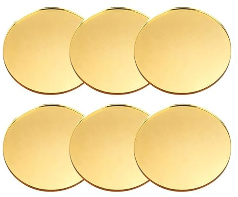 6 Pcs Round Mirror for Centerpieces, Self Adhesive Acrylic Table Plate Tray for Wedding Party Craft Decor - 25cm Gold
