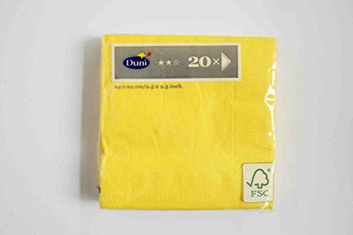 Duni Cocktail-Servietten 3lagig Tissue Uni gelb, 24 x 24 cm, 20 Stück