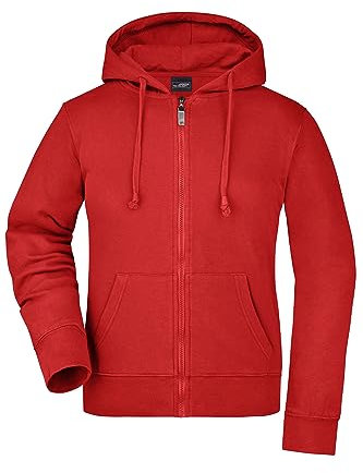 James & Nicholson Damen Kapuzen-Sweatjacke - Hochwertige Kapuzenjacke aus formbeständiger Sweatware | Farbe: red | Grösse: L