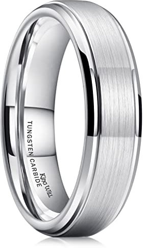 King Will Basic Men's Tungsten Carbide Ring 6mm Polished Beveled Edge Matte Brushed Finish Center Wedding Band 9.5