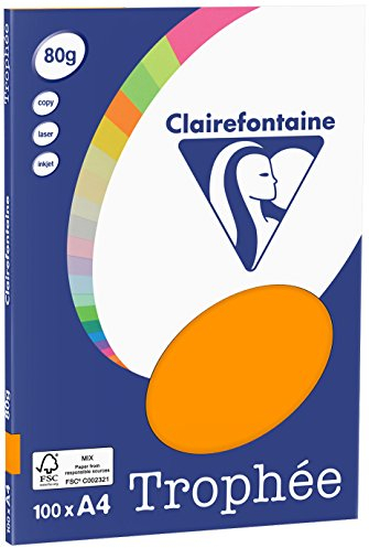 Clairefontaine 4110C - Ries Druckerpapier / Kopierpapier Clairalfa PPP, DIN A4, 80g, 100 Blatt, Orange, 1 Ries