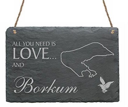 Schiefertafel « INSEL BORKUM » Schild mit Motiv - Größe ca. 22 x 16 cm - Dekoration - Urlaub Ferien Nordsee Ostfriesland