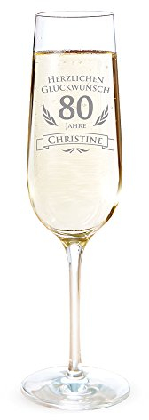 AMAVEL Sektglas mit Gravur zum 80. Geburtstag – Personalisiert mit [Namen] – Sektflöte als Geburtstagsgeschenk – Geschenkidee für Frauen – Glas für Sekt, Champagner und Prosecco – Sektkelch