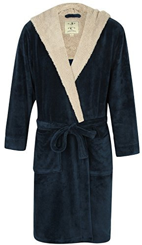 John Christian Vestaglia Uomo in Caldo Pile con Cappuccio - Blu/Grigio (L)