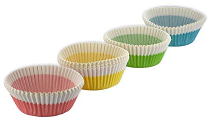 Zenker 684848 Lot de 100 barquettes alimentaires jetables, moules à muffin, moule à gâteau, barquettes jetables, Papier, Jaune, Rose, Bleu, Vert, 5 cm