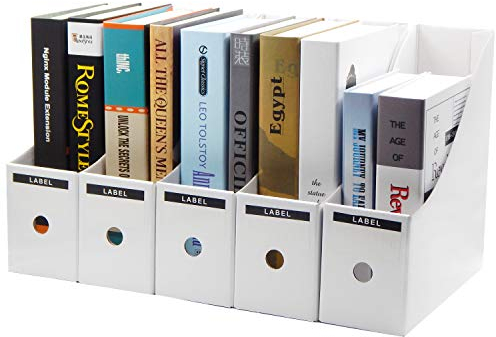TOSSOW Kraft Paper Storage Box 5pcs Magazine Holder Table Storage Box for Home Office Magazine Rack Files Folder Filling Rack Box(White)