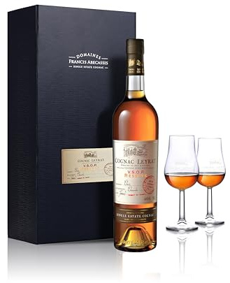 Leyrat, Cognac VSOP Réserve 70cl, 40% alc, Coffret 2 verres Leyrat Single Estate Cognac Cru Fins Bois.
