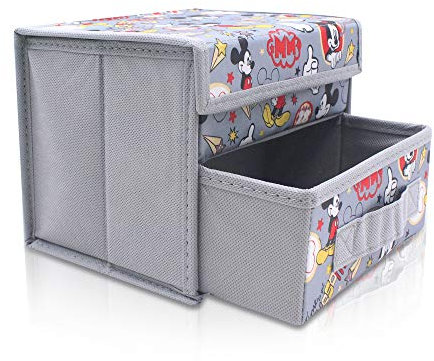 Faltbare Aufbewahrungsbox für den Schreibtisch mit Klappdeckel und herausnehmbarer Schublade, grauer Mickey