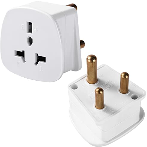 Upgraded UK to South Africa Plug Adapter Type M, Gadgets Hut UK Pack of 2 UK to South Africa Travel Adapter, UK to SA Adaptor for Africa, Namibia, Lesotho, Swaziland, Bhutan (White)
