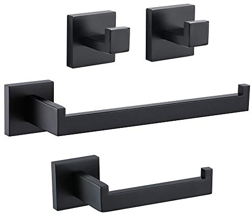 TURS 4 Pezzo Bagno Hardware Set Invidiosa Carta Toilette In Acciaio Supporto Asciugamano Bar/Holder Robe Gancio Montaggio, Nero Opaco