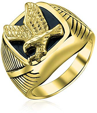 Bling Jewelry Personalisieren Sie Den Großen Statement Quadrat Ring Für Herren In Schwarz Mit Patriotischem Usa Amerikanischem Weißkopfseeadler Signet Vergoldet Mit Silberfarbenem Edelstahl