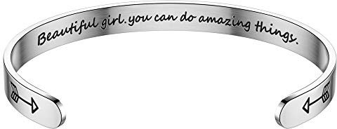Mytys Inspirational Cuff Bracelet Bangle for Women Keep Going Motivational Mantra Quote Stainless Steel Engraved Bangle Cuff