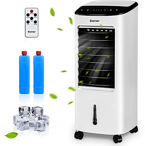 COSTWAY Rafraîchisseur d'Air 4 EN 1,Climatiseur Mobile sans Évacuation 7L, 65W,Auto-Oscillation,Refroidissement,Ventilateur,Humidificateur,Minuterie,Purificateur,Mini Climatiseur Faible Conso
