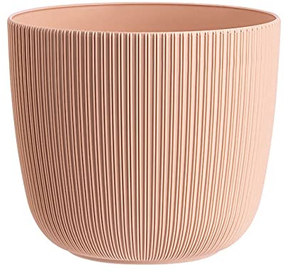 Engelland - 1 x Blumentopf mit Drainagesystem, Apricot/Aprikose, Rillenoptik, Pflanz-Topf, Kübel, modern, widerstandsfähig, rund, wetterfest, Kunststoff, Ø 25 cm, 8 Liter