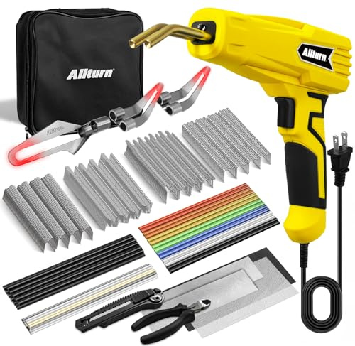 Allturn Engrapadora en caliente de 100 W, kit de reparación de parachoques de coche, alicates, cuchillo, esquina plana/exterior/esquina interior/grapas onduladas, máquina de reparación de soldadura