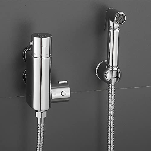 Handheld Bidet Shower Sprayer Kit with Thermostatic Mixer Valve 1.5m Hose, Toilet Bathroom Shower Nozzle Head Set, Wall Mounted Douche Spray Kit for Toilet Cleaning, Pet Bath, Baby Diaper Washing