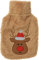 Wärmflasche mit flauschig weichem Plüschbezug und süßer Tiermotiv -Stickerei, 28 x 18 cm 0,85 Liter (Rentier)