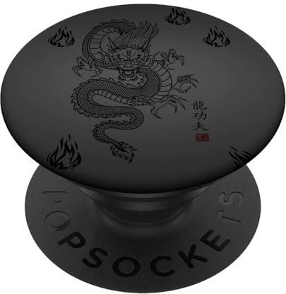 Feuer-Kungfu-Drache PopSockets Klebender PopGrip für Smartphones mit harten Plastikgehäusen (ohne kabellose Aufladung) in Schwarz