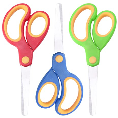FralnFit 3 Stück Kinderschere - Links/Rechtshänder Schere für das Büro, Edelstahl Schere mit stumpfem Griff mit weichem Griff, Bastelbedarf für Kinder (Rot, Grün, Blau)