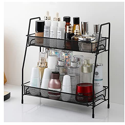 2-Tier Kitchen Spice Rack, Metal Kitchen Storage (36*14*33 cm, Black) | Stepped Organizer Basket Can Removable Storage Organizer Holder for Spice Jar, Can, Bottle, Cosmetic Storage Rack