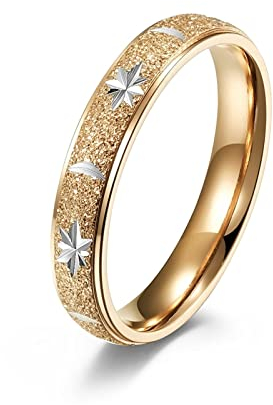 Hoisy Band Ring Damen Edelstahl, Deko Ringe Rose Gold Sterne Und Mond Schnitzen Roségold Größe 49 Eheringe Antragsring für Frauen