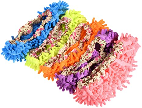 sourcing map Lavable Nettoyage Chaussures Couvercle Multifonction Chenille Poussière Serpillière Pantoufles pour Maison Étage Vert Bleu Violet Orange Rose Coffret de 10