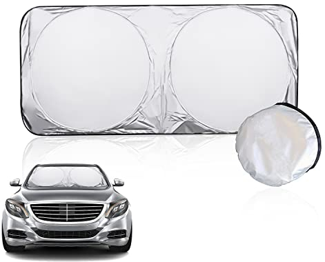 1 visera parasol para parabrisas delantero de coche de 150 x 85 cm, visera parasol interior plegable, aislamiento térmico y protección UV, adecuada para la mayoría de los vehículos.