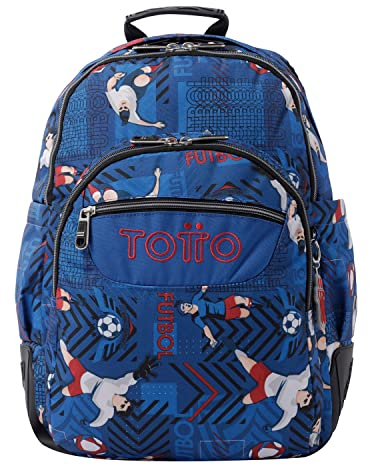 TOTTO Mochila escolar azul y futbolistas - Crayoles