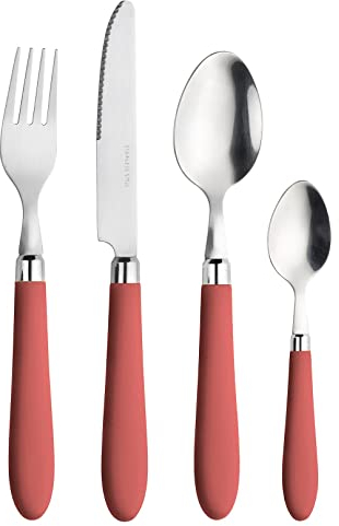 Prima Collection 24-teiliges Besteckset aus Edelstahl, nickelfrei, mit Griff in Rot, mit Geschenkbox