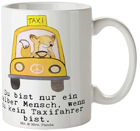 Mr. & Mrs. Panda Tasse Taxifahrer Herz - Geschenk, Abschied, Jubiläum, Teetasse, Firma, Kaffeetassen, Teebecher, Keramiktasse, Mitarbeiter