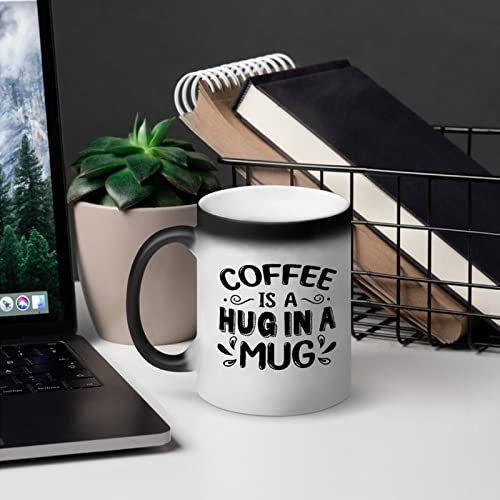 Coffee Is A Hug in A Mug Tasse Farbwechsel Tasse in Schwarz Keramik Kaffeetasse Zitat Wärmewechsel Kaffeetasse Geschenk für Freunde Väter Kaffee-Enthusiasten 313 ml