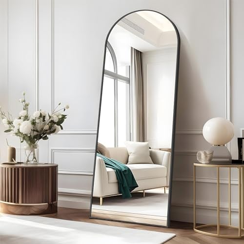 COFENY Bogen Ganzkörperspiegel, 161 × 52 cm Standspiegel mit Schwarzer Rahmen, Groß Wandspiegel zum Stehen, Anlehnen oder Hängen, Bodenspiegel für Schlafzimmer, Wohnzimmer
