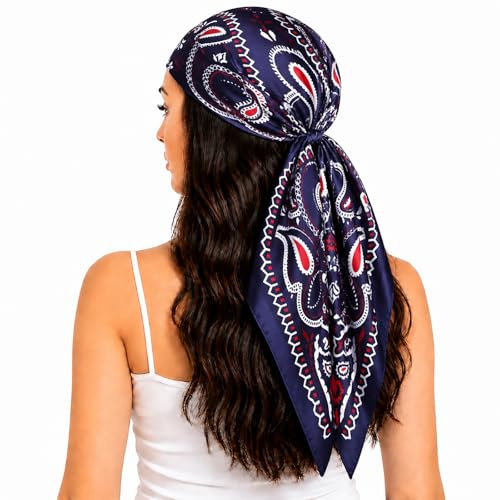 FAIRYGATE Head Scarf Neck Square Headscarf Bandanas Bandana Hijab Silk Scarves for Women UK Scarfs Satin Sleeping Ladies for Hair Wrapping at Night Black A2221