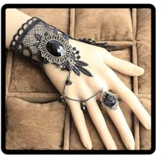 Wedity Gothic Black Sexy Lace Necklaces Tassel Collar Choker Halloween Party Accessories for Women Girls (Black rose bracelet ring chain)